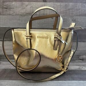 Michael Kors Jet Set Travel Pale Gold Small Purse Tote Pocketbook Bag Gift NWT